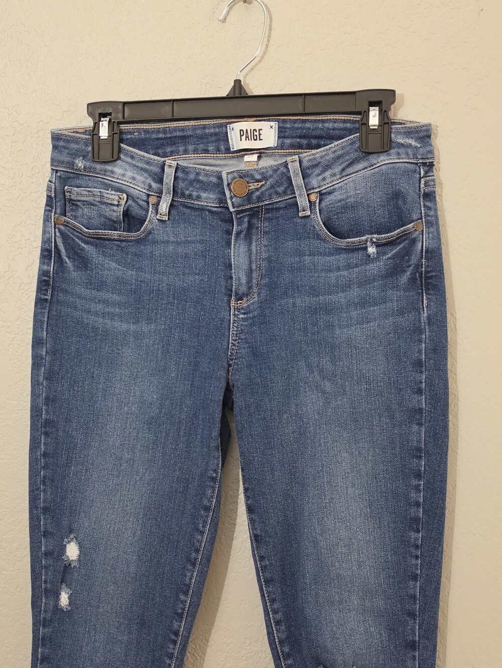 PAIGE Verdugo Crop Skinny Distressed Ankle Jeans Medium Wash Mid Rise Womens 29 - Picture 2 of 9